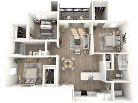 Floor plan for 3 beds, 2 baths, 1320 sqft
